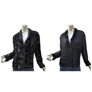 Reversible Tania Nardi Jacket Floral Velvet Crinkle Reverse to Black Travel - M